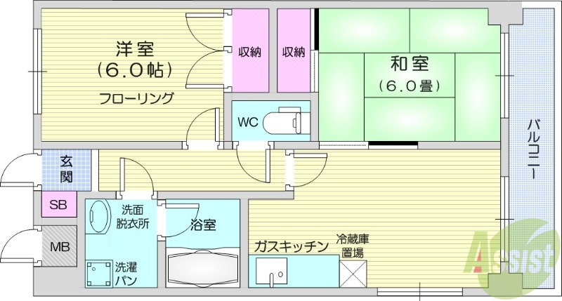 塩竈市新富町のマンションの間取り