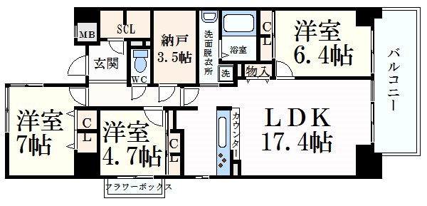 【姫路市飾磨区恵美酒のマンションの間取り】