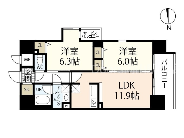 岡山市北区田町のマンションの間取り