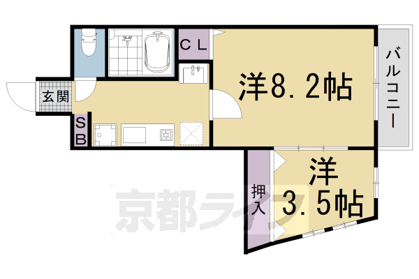 京都市右京区西院乾町のマンションの間取り