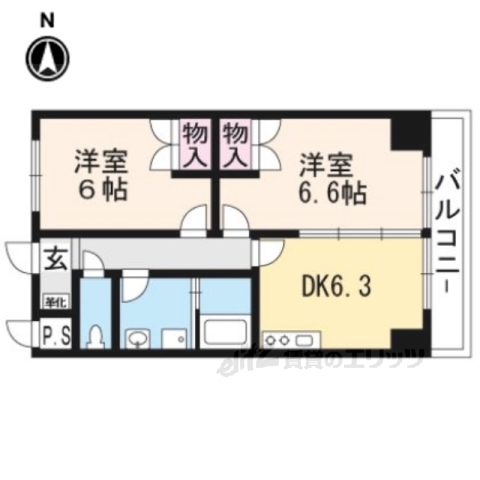 【京都市左京区田中北春菜町のマンションの間取り】