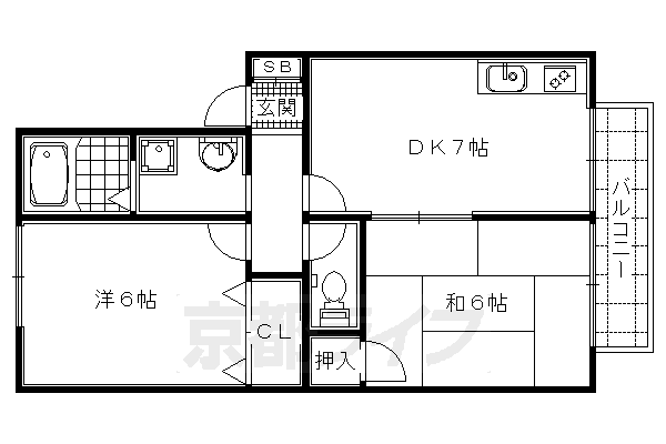 京都市右京区太秦安井奥畑町のアパートの間取り