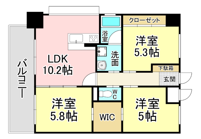 北九州市小倉北区高峰町のマンションの間取り