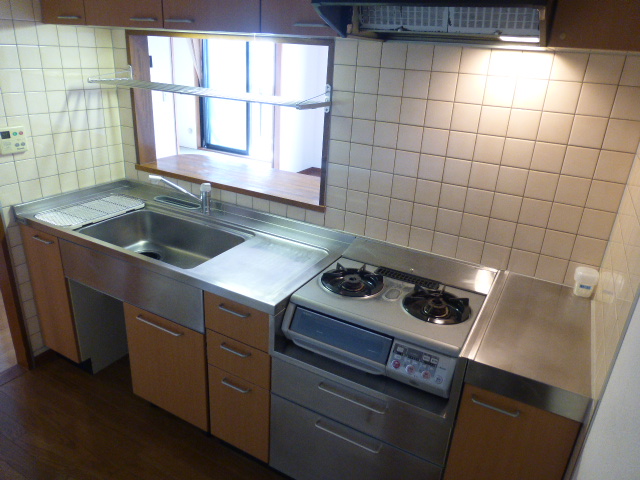 キッチン　対面式　2口ガスコンロ、設置可　※コンロ無