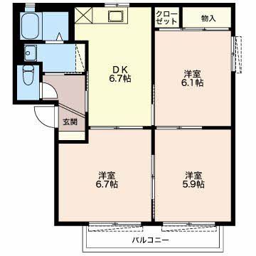 津市高茶屋小森町のアパートの間取り