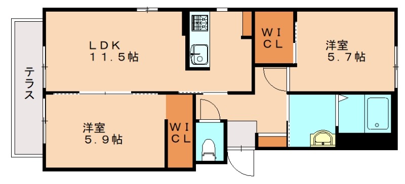 糟屋郡粕屋町内橋東のアパートの間取り