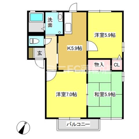 蒲郡市金平町のアパートの間取り