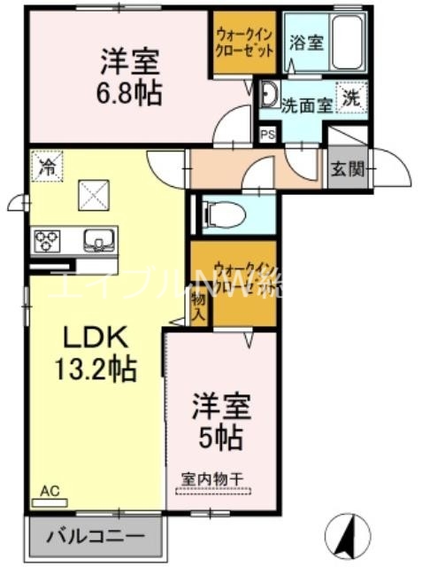 倉敷市真備町箭田のアパートの間取り