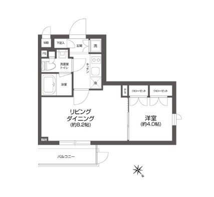 新宿区若葉のマンションの間取り