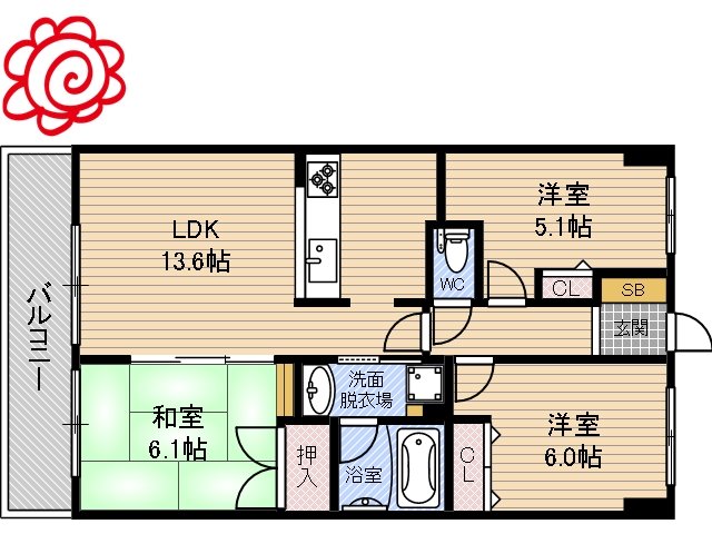 東大阪市鴻池徳庵町のマンションの間取り