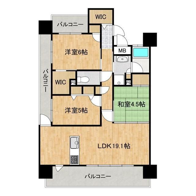 熊本市東区若葉のマンションの間取り