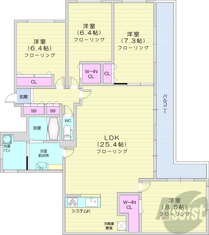 札幌市中央区南六条西のマンションの間取り