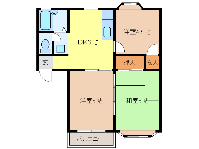 各務原市那加野畑町のアパートの間取り