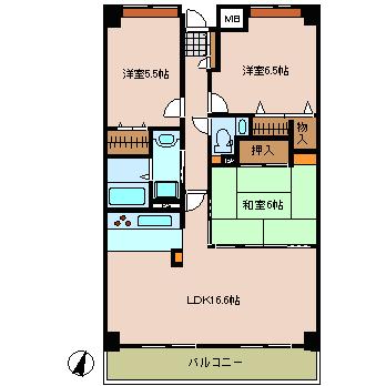 広島市安佐南区東原のマンションの間取り