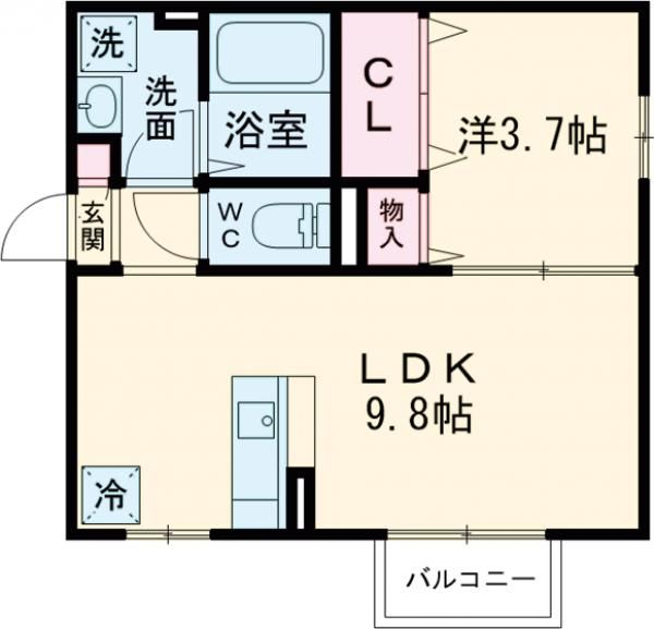 遠賀郡岡垣町野間南のアパートの間取り