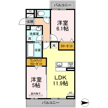 福山市神辺町大字新十九のアパートの間取り