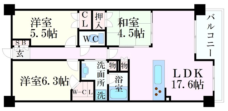 芦屋市朝日ケ丘町のマンションの間取り