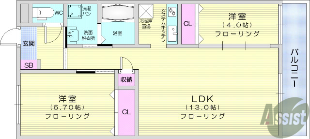 仙台市青葉区下愛子のマンションの間取り