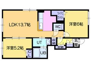 石狩市花川南五条のアパートの間取り