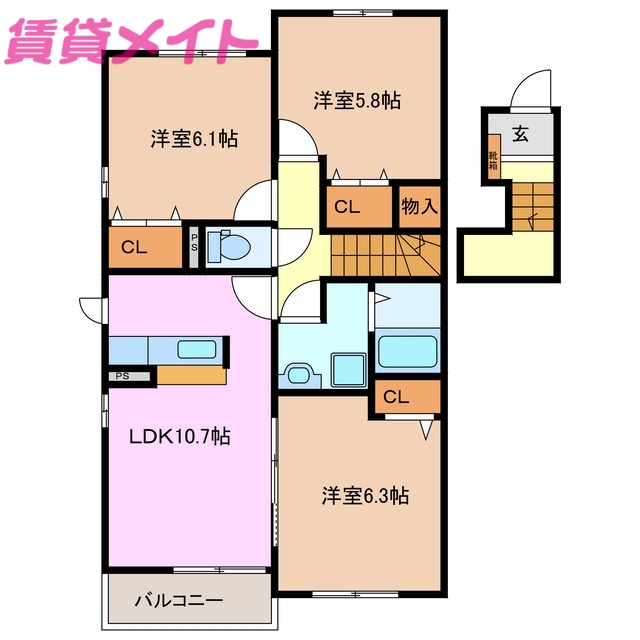 亀山市小下町のアパートの間取り