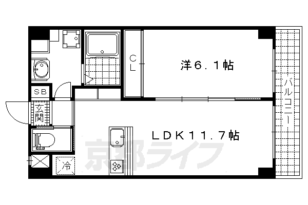 京都市山科区竹鼻扇町のマンションの間取り