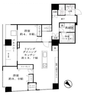 東京モノレール 天王洲アイル駅 徒歩3分 23階建 築22年の間取り写真