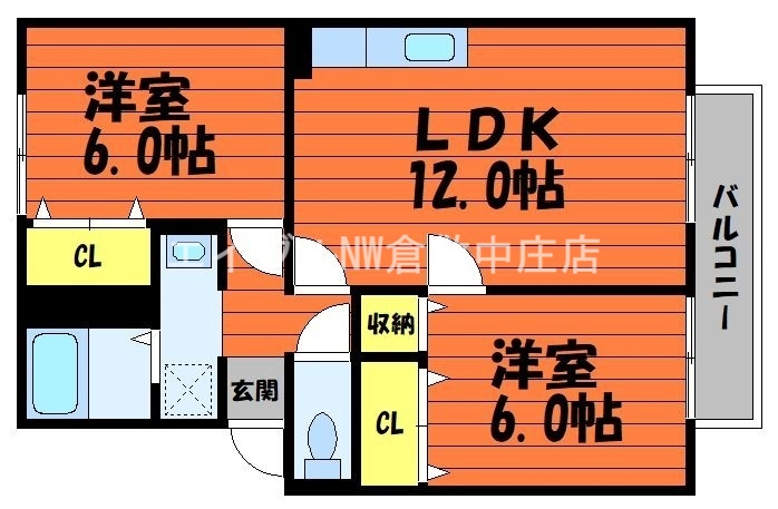 倉敷市中島のアパートの間取り