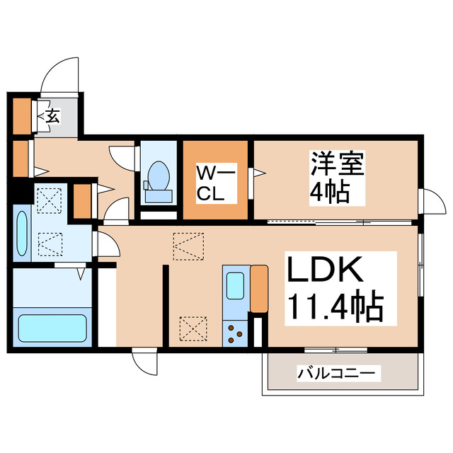 熊本市北区八景水谷のアパートの間取り