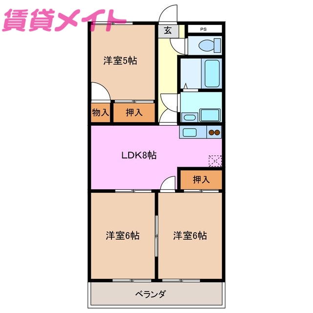 伊勢市村松町のマンションの間取り