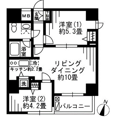 ＪＲ総武線快速 新小岩駅 徒歩1分 9階建 築28年の間取り写真
