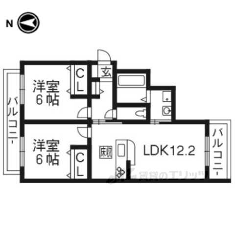 【京都市右京区太秦一町芝町のアパートの間取り】