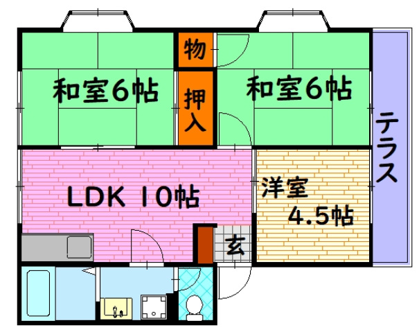 三次市十日市南のアパートの間取り