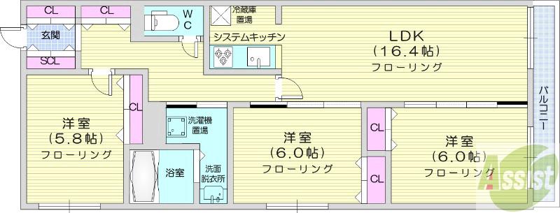 地下鉄東豊線 月寒中央駅 徒歩5分 4階建 築4年の間取り写真