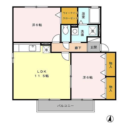 姶良市西餅田のアパートの間取り