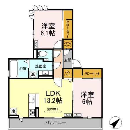 豊橋市つつじが丘のアパートの間取り