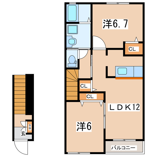 郡山市安積町日出山のアパートの間取り