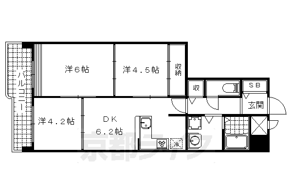 京都市伏見区石田大山町のマンションの間取り