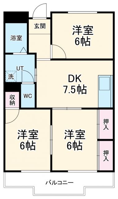 各務原市鵜沼南町のマンションの間取り