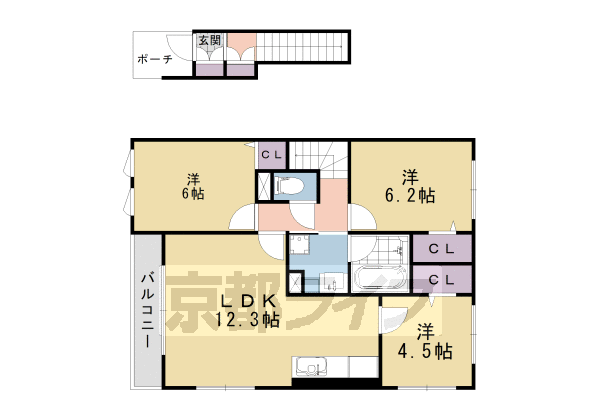京都市伏見区桃山町三河のアパートの間取り