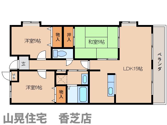 香芝市五位堂のマンションの間取り