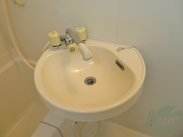 洗面設備　お風呂に入りながらここも掃除できちゃいますね。