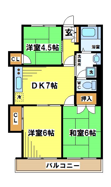 京王線 芦花公園駅 徒歩10分 3階建 築45年の間取り写真