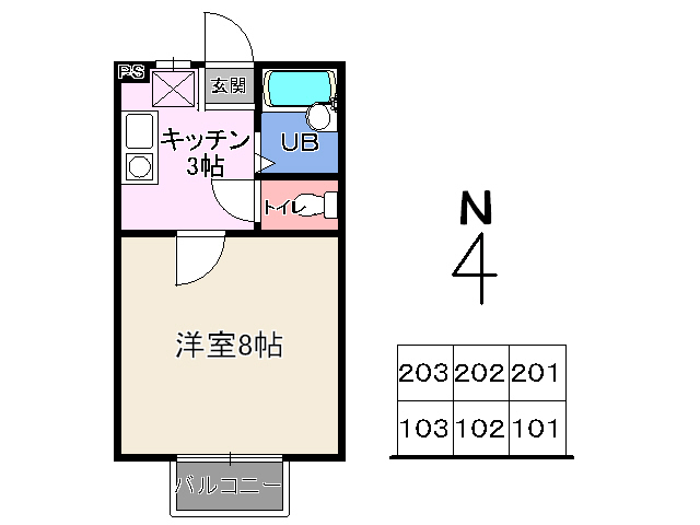 宇都宮市下荒針町のアパートの間取り