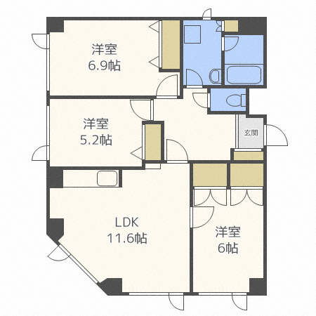 札幌市西区西野七条のマンションの間取り