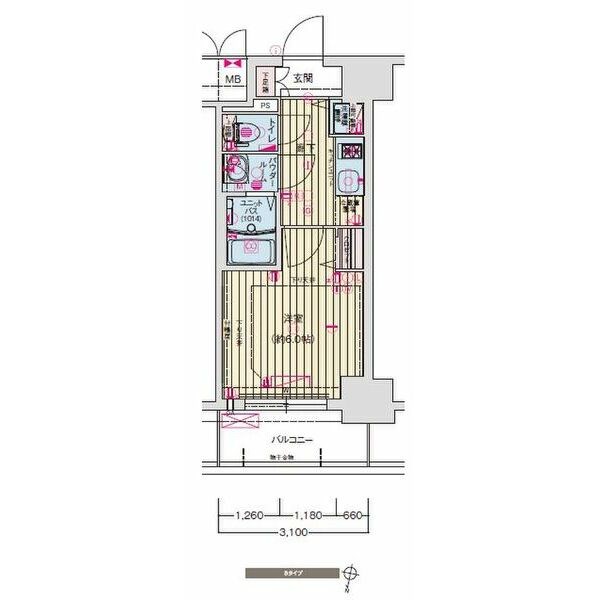 神戸市中央区割塚通のマンションの間取り