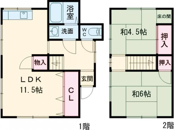 北嵯峨北ノ段町６６貸家の間取り