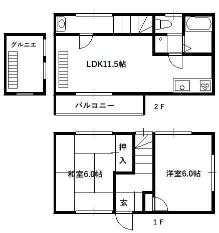 鶴ヶ島市富士見のアパートの間取り