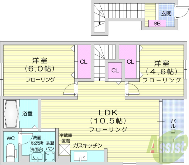 仙台市青葉区上愛子のアパートの間取り