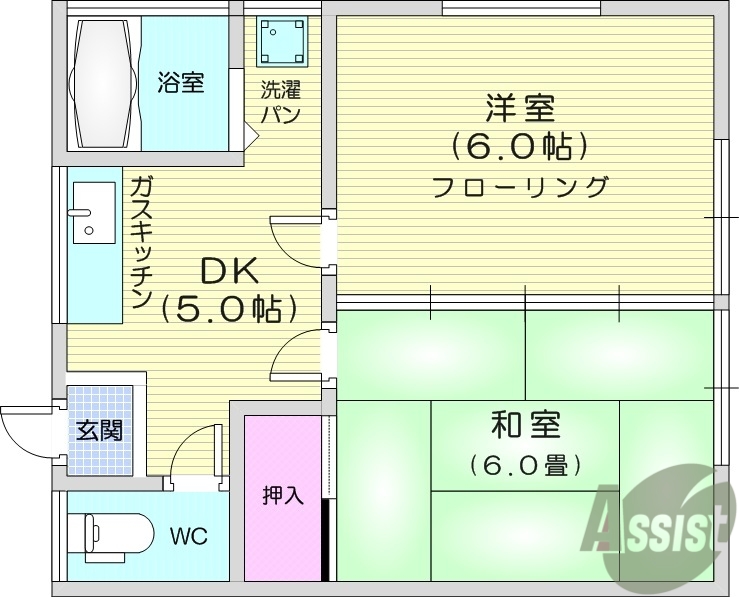 仙台市若林区文化町のアパートの間取り