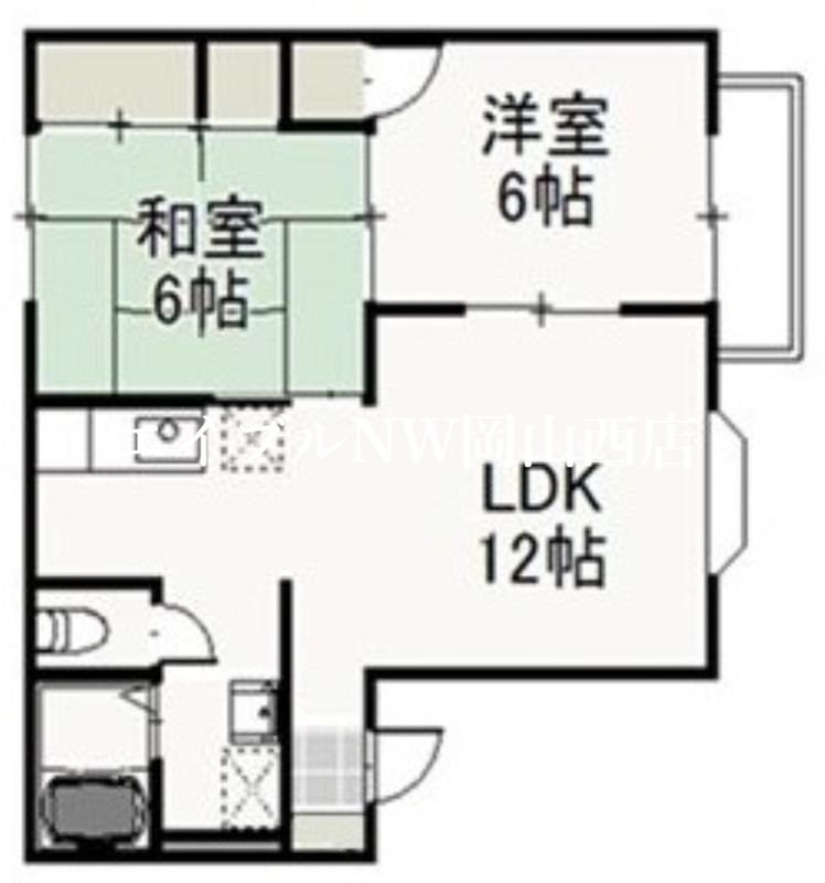 岡山市北区矢坂東町のアパートの間取り